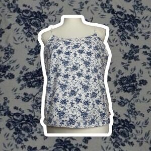 Y2K Gloria Vanderbilt Camisole Tank Top‎ Floral Blue White XL Cotton Cottagecore